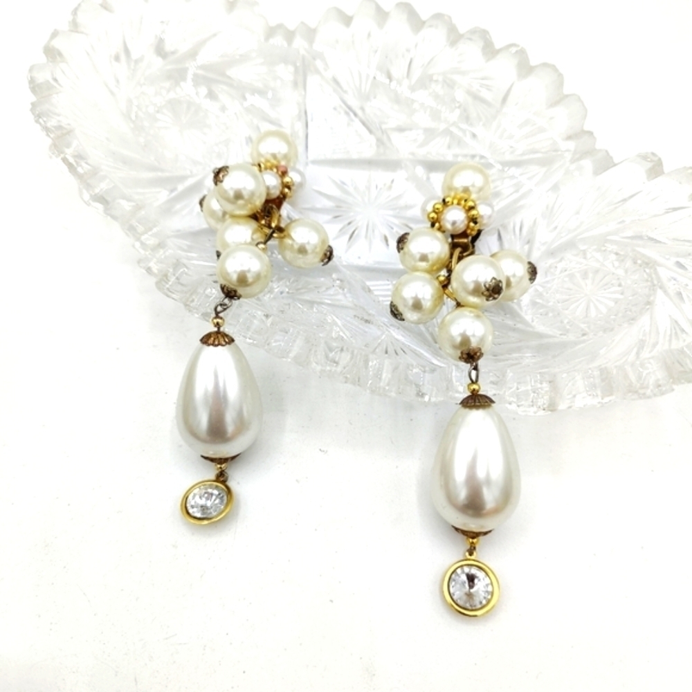 Vintage Long Pearl Earrings • Clip On • Extra Long